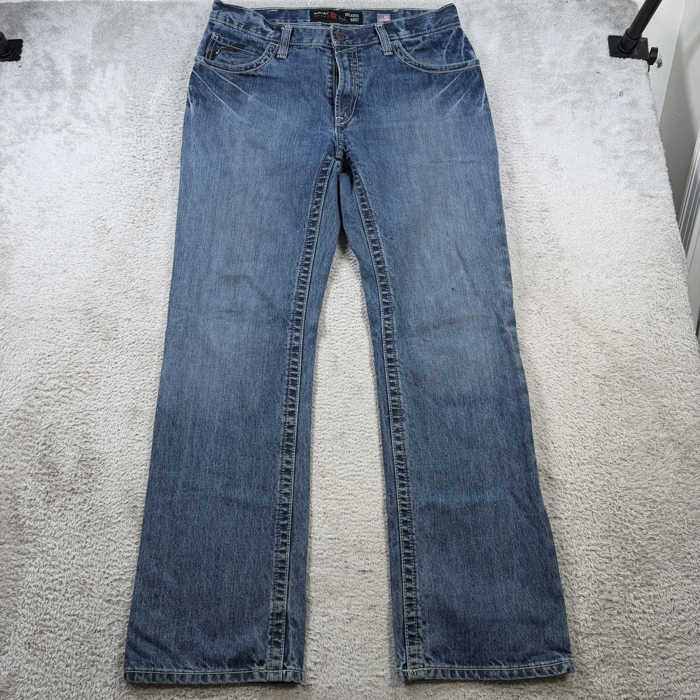 Ariat FR Jeans Mens 34x34 Blue Denim M4 Relaxed Boot Cut Cowboy Workwear Rodeo